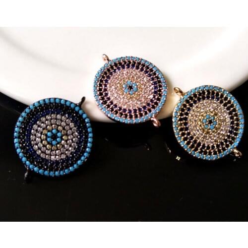 5 pieces CZ zircon Micro Pave Connector Turkish Style Evil Eye Double Bails Charm DIY Bracelet necklace Jewelry CT169