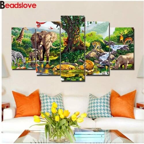 5 Pieces Nature Jungle Animals Park diamond embroidery 3d picture diamond painting cross stitch full square round drill