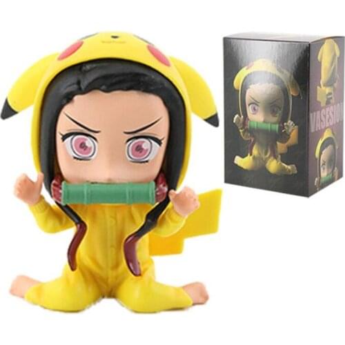 Anime Figure Pokemon Demon Slayer Kamado Nezuko Figurine Baby Nezuko Cos Pikachu Figurine PVC Figma Juguetes Toys Kawaii Model