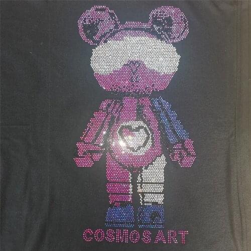 Rhinestone Motif Designs Garment Strass Hotfix Custom Little Bear Patches For Backpacks Crystal Stickers Glass DIamond Applique