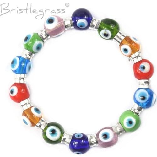 BRISTLEGRASS Turkish Evil Eye Colorful Round Glass Beaded Strand Bracelets Amulets Lucky Charm Blessing Protection for Men Women