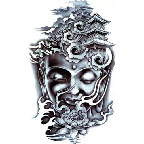 Buddha Waterproof Temporary Tattoo Sticker On Body Art Tattoo Tower Temple Fake Tattoo Henna Temporary Tatoo Sleeve