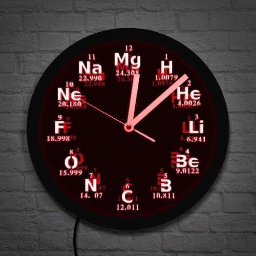 Periodic Table Chemical Element Wall Clock Modern Design Science LED Lighting Wall Watch Chemistry Science Student Teachers Gift