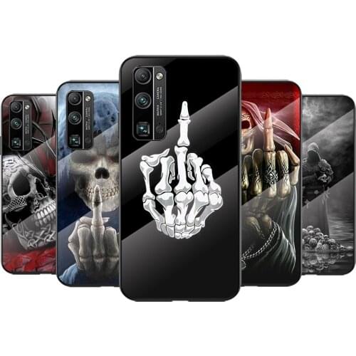 Tempered Glass Cover Grim Reaper Skull Skeleton For Huawei Honor 30 20 10 9X 8X Pro Plus Lite Shockproof Shell Phone Case