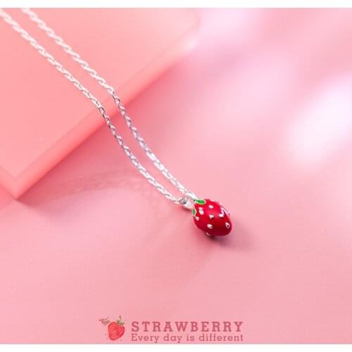 Colusiwei Fashion Strawberry Pendant Necklace for Women Enamel Fruit 925 Sterling Silver Chain Link Necklaces For Women Bijoux