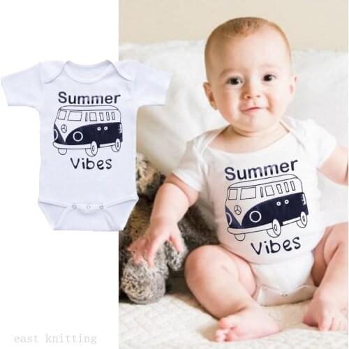 DERMSPE New Casual Newborn Baby Boy Girl Short Sleeve Letter Print Summer Vibes The bus Cute Cotton Romper Baby Clothes White