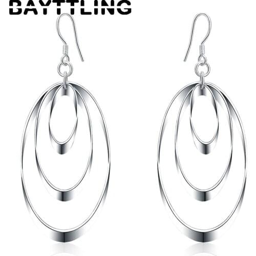 BAYTTLING 925 Sterling Silver Long Oval Drop Earrings For Woman Girlfriend Wife Fashion Jewelry Anniversary Gift