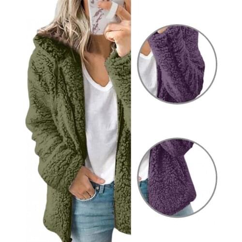 Skin-friendly Elegant Zipper Closure Warm Fleece Coat Autumn Winter Fluffy Coat Solid Color Outerwear