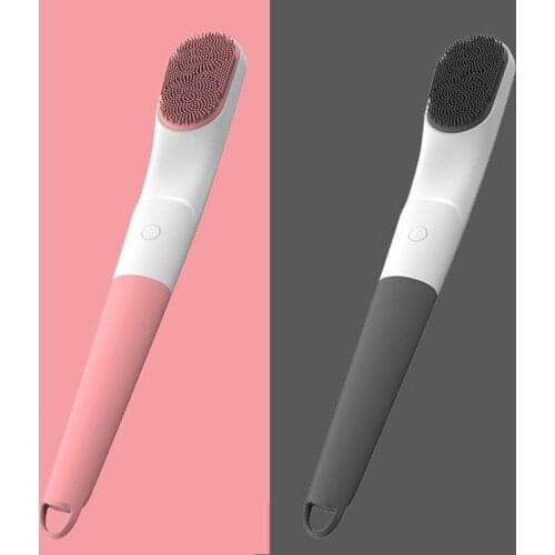 Electric scrubbing brush bath machine with silicone long handle for cleaning, massage and automatic back rub