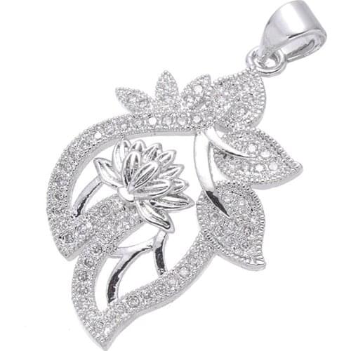 Supplies For Jewelry Bijoux Zircon Lotus Flower Charms For Necklace Femme Copper Micro Pave Floating Charms Wholesale Berloques