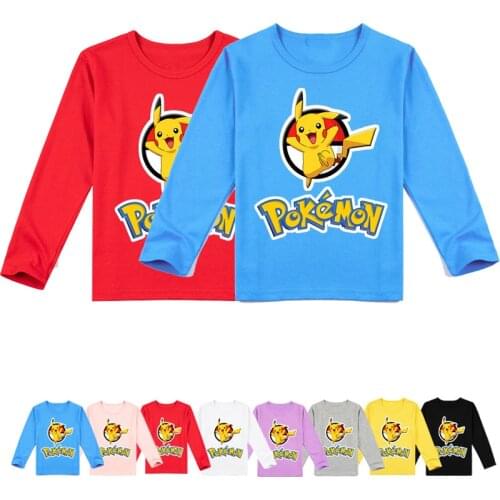 Pikachu Tees Shirts Boy Tshirt Fashion Cotton Half Sleeve Long Sleeve T-Shirt Pokemon Printing Kids Tees Kawaii Clothing