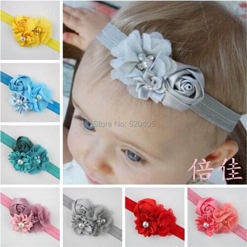 Hot Sale baby flower headband chiffon rose flower children girls photo props girls hair head kids hair accessories