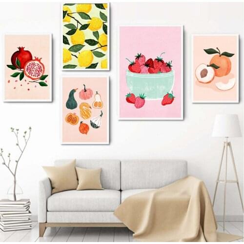 Pomegranate Lemon Strawberry Fruit Market Wall Art Canvas Painting Kitchen Poster And Prints Wall Pictures For Dining Room Decor