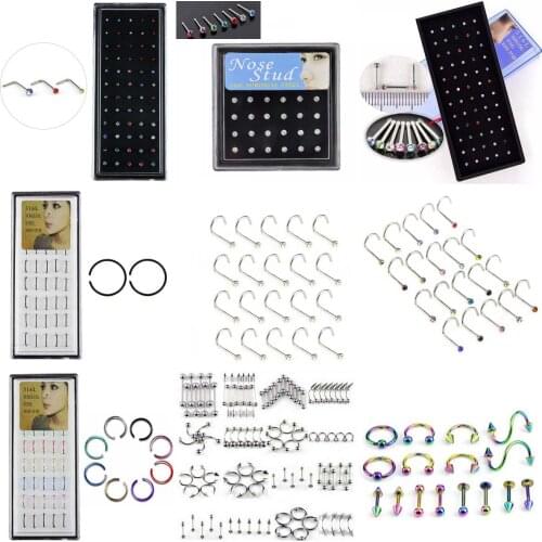 60pcs/set Stainless Steel Open Circle Nose Ring Nose Piercing Body Jewelry Part Nose Hoop Nostril Nose Ring Tragus Ring