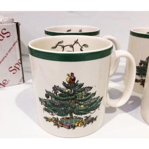 1 Pcs 9 Oz England Style Christmas tree mug milk white Nordic luxury Christmas mug New Years gift home coffee Mug Drinkware