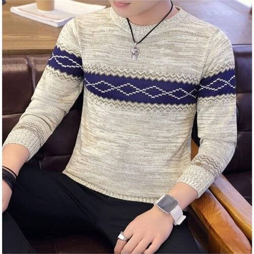 Mens Round Neck Sweater Fashion Winter Plus Velvet Thickening Trend Korean Knit Pullover Mens Bottoming Shirt Youth Clothes