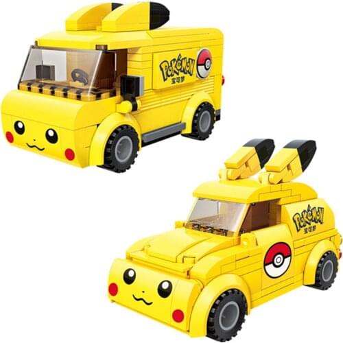 New Anime Pokémon Bikachu Pokeball Summon Cute Car Building Blocks Pokemon Model Sets Bricks Classic Toys For Children Gift