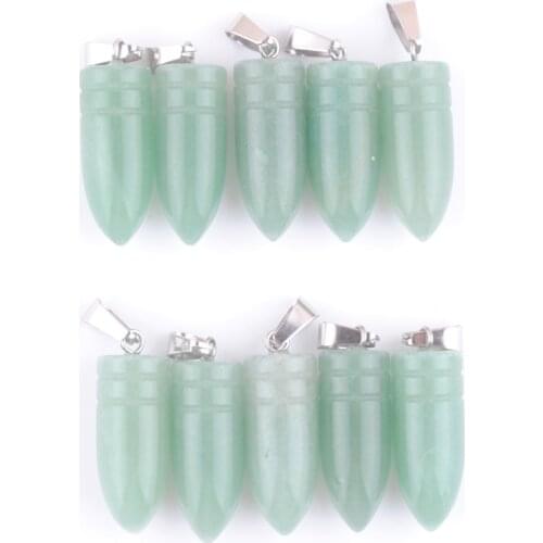 Wholesale 10Pcs/Lot Natural Stone Aventurine Beads Pendant Bullet Shape Dangle Charms Fit Necklace Earrings QV0035