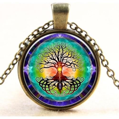 Life Tree Necklace Evil Eye Glass Cabochon Pendant Necklace Statement Necklace gift bronze and silver color