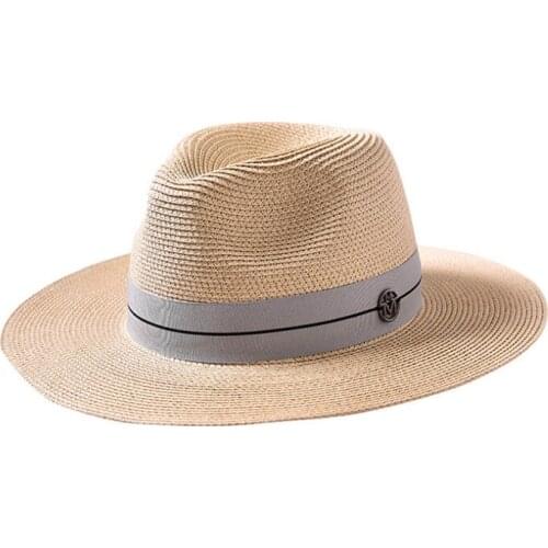 Summer Casual Sun Hats Women Fashion Letter M Jazz Straw Beach Sun Straw Panama Hat