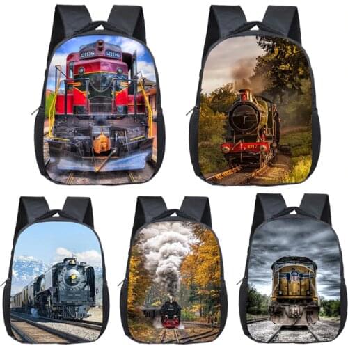 Steam Locomotive / Train print Backpack Children School Bags Boys Girls Kindergarten Bag Toddler Kids Schoo bookbag best gift