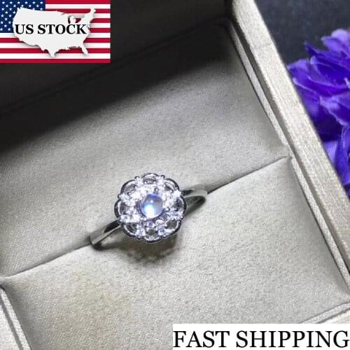 USA STOCK Uloveido Simple and Refined, Natural Blue Moonstone Ring, 925 Silver, 4*4mm Gemstone,Birthstone Ring, 20% FJ332