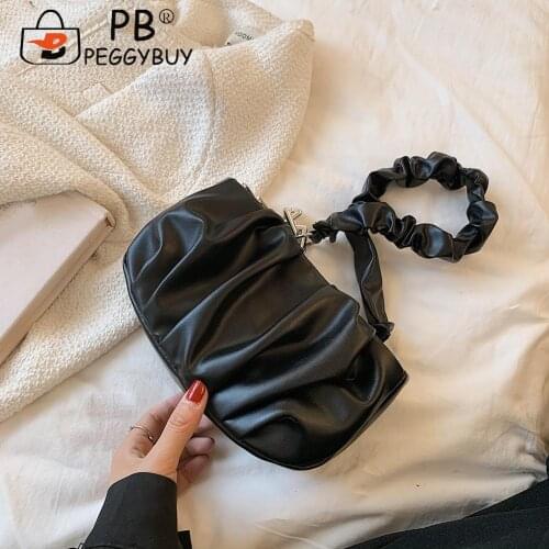 New Casual Pure Color Handbag Purse Fashion Women PU Leather Pleated Underarm Bag Chain Solid Color Shoulder Bags
