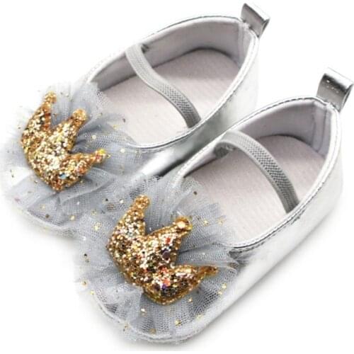 Newborn Sequin Crown Princess Shoes for 0-18 Months First Walkers Baby Girl Shoes Soft Anti-Slip Crib Shoes