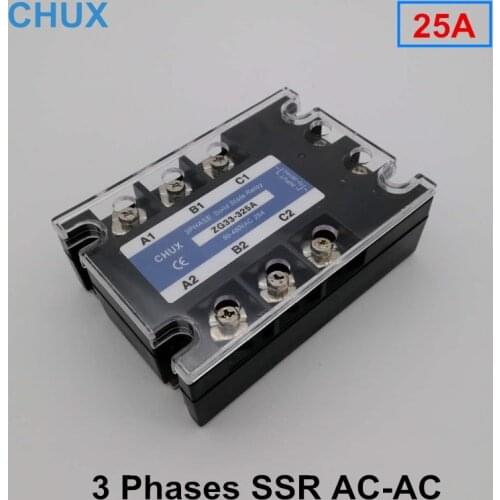 CHUX Solid State Relay 25A AC Control AC Three phase SSR 25AA 70-280VAC to 90-480VAC 220v 380v Relays