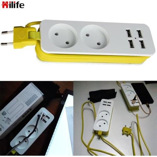 Power Strip 2 Extension Socket Outlet EU Plug Charger Socket Portable Smart Desktop Socket 4 USB Port Wall Charger Multiple
