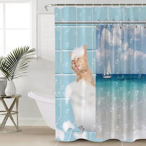 Bathroom Bathtub Animal Cat Foam Shower Curtain Bathroom Decorative Waterproof Polyester Fabric Curtain for Bathroom