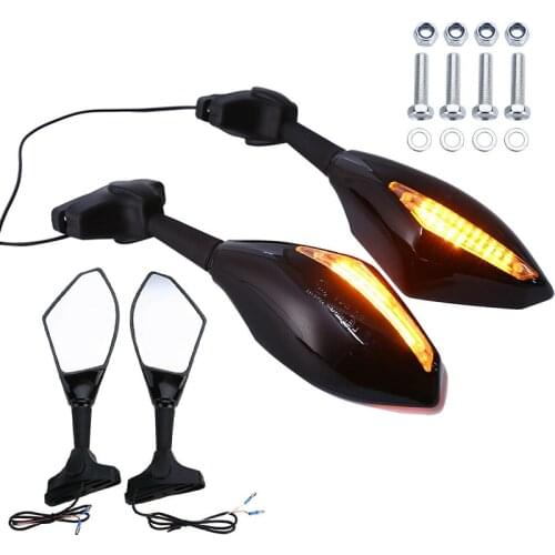 Pairs Motorcycle Black LED Turn Signals Rearview Mirrors For Honda Suzuki Kawasaki Yamaha Ducati Street Scooter moto