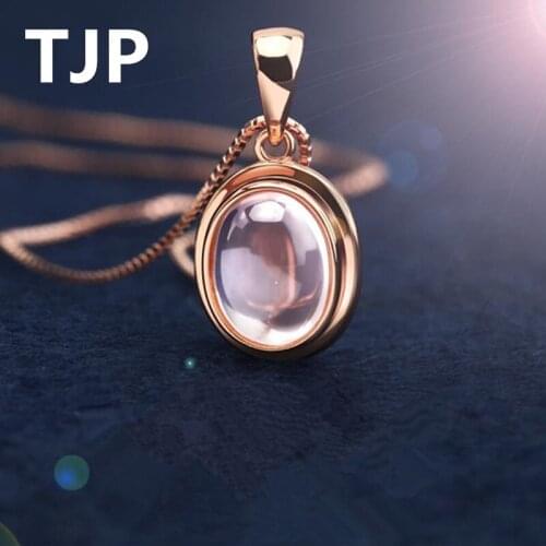 TJP 2018 Summer Hot Pink Crystal Stones Women Pendant Necklace Jewelry Top Quality Rose Gold Choker Necklace For Girl Bride Gift
