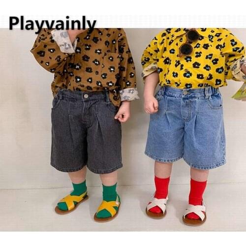 2021 New Boys Girls Jeans Elastic Waist Loose Leisure Denim Pants Cropped jeans Children Clothes 2-8Y E1002