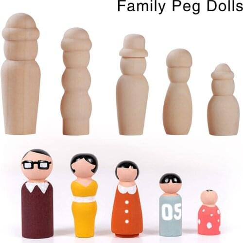 5Pcs Creative DIY Wood Products Log Colors Wooden Figurines Childrens Graffiti Wood Dolls Family Members kids toys Wooden beads