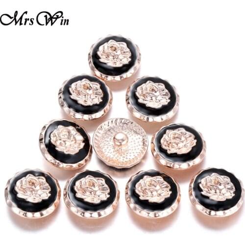 6pcs/lot New Snap Jewelry Rose Gold Rose Flower Metal Snap Buttons Jewelry Findings fit Snap Bracelet Bangle