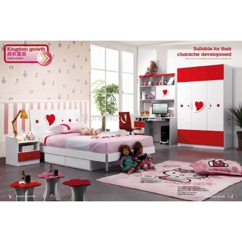 9028 Children wardrobe bed nightstand desk chair bedroom furniture set wooden children home furniture