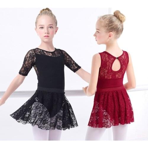 Girls Ballet Dress Gymnastic Leotards Lace Skirted Leotards Long Sleeve Kids Toddler Gymnastic Swimsuit For Dancing
