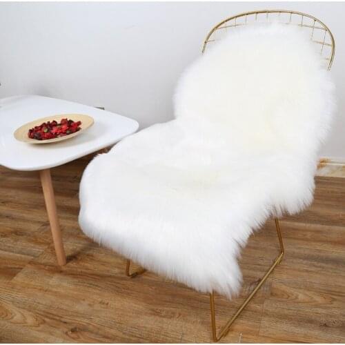 Cilected White Fluffy Faux Fur Carpet Sheepskin Rug Bedroom Mat Plush Irregular Carpets For Home Living Room Area Rug 60*9cm