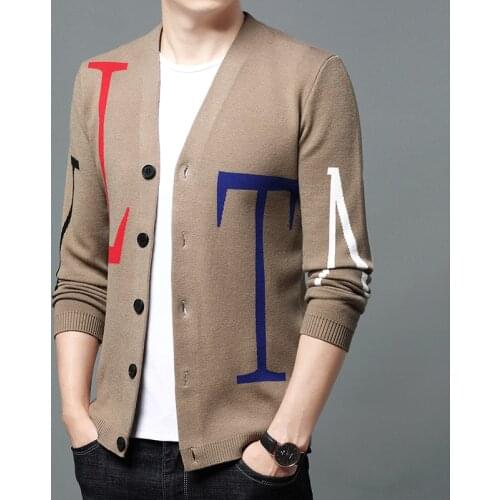 Brand Mens Sweater Jacket Letter Knitwear Cardigan Spring Autumn Long Sleeve Slim Fit Business Casual Sweatercoat Men Clothing