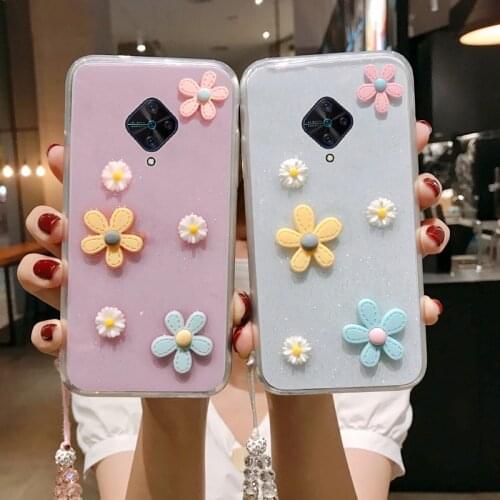 S1 Pro 3D Bloemen Glitter Phone Case For Vivo V17 Y9s Transparante Bling Soft Tpu Back Cover