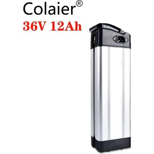 Colaier 36V 12AH Silver fish style Electric Bike battery 36V 500W lithium battery with Aluminum case