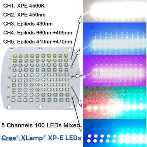 Cree XPE XP-E 5 Channel 100 LEDs DIY Lamp Light 4500K 450NM Epileds 395NM 430NM 660NM Mixed Energy Saving Led Bulb Copper PCB