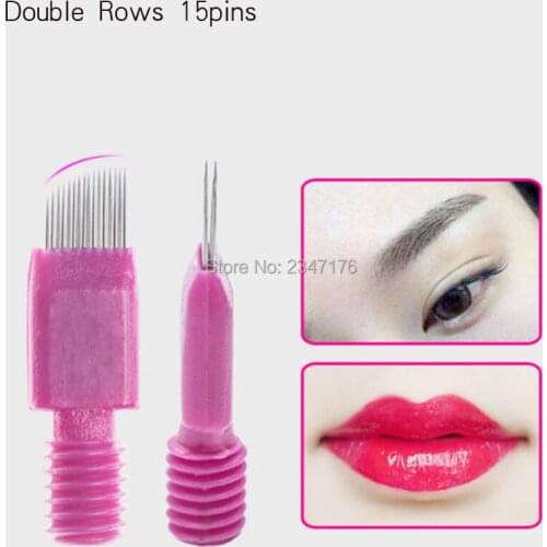 Double Rows 15 pins bevel Tattoo Needles Permanent Makeup Eyebrow Embroidery Blade For 3D Manual Tattoo Pen microblading needles