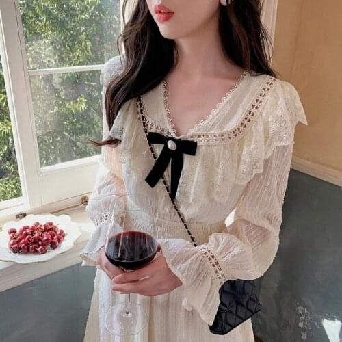 France Vintage Elegant Evening Party Dress Women Long Sleeve Korean Fashion Retro Dress Long One-piece Dress Autumn Winter 2021