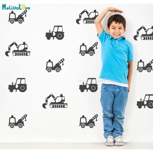 26pcs The Builder Collection Wall Stickers Construction Vehicles Decor Tractor Excavator Cars DIY Nursery Decals YT5320