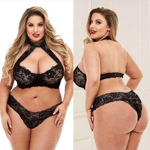 New Lingerie Sets Plus Size Women Sexy Underwear Hot Erotic Bra And panties Halter Lace Suit For Fat Female 3XL - 5XL Sleepwear