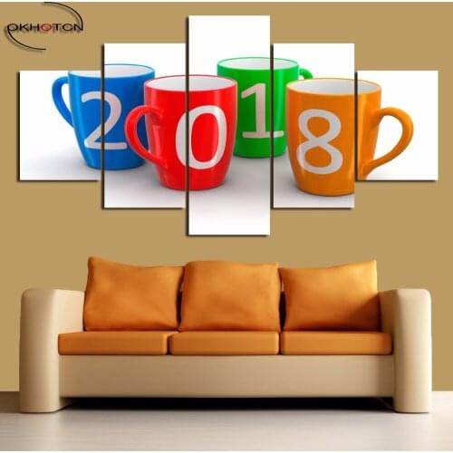 Colorful Cups 2018 Happy New Year Canvas Unframed Paintings Wall Art HD Prints Living Room Still Life Prints Poster