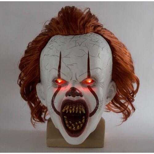 2021 New LED Horror Pennywise Joker Scary Mask Cosplay Stephen King Chapter Two Clown Latex Masks Helmet Halloween Party Props