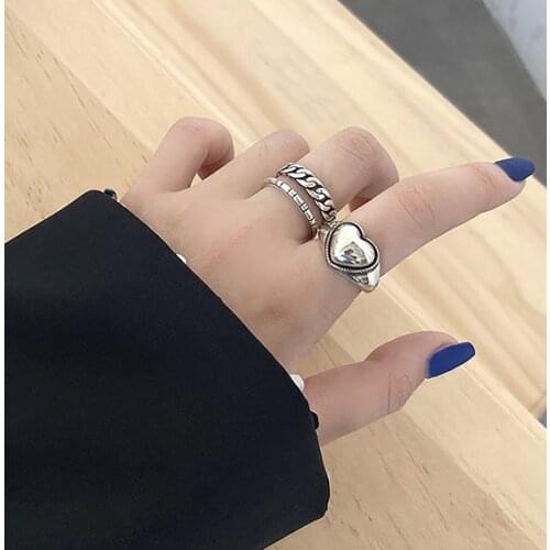 Gold Silver Color Chunky Chain Rings Link Geometric Rings for Girls Women Vintage Open Rings Adjustable 2021 Trendy Accessories